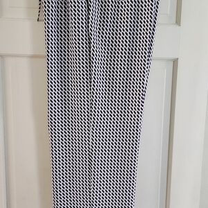 Talbots Wide Leg Flowing Pant Navy &Off White Pattern W Wide Band Pattern Bottom